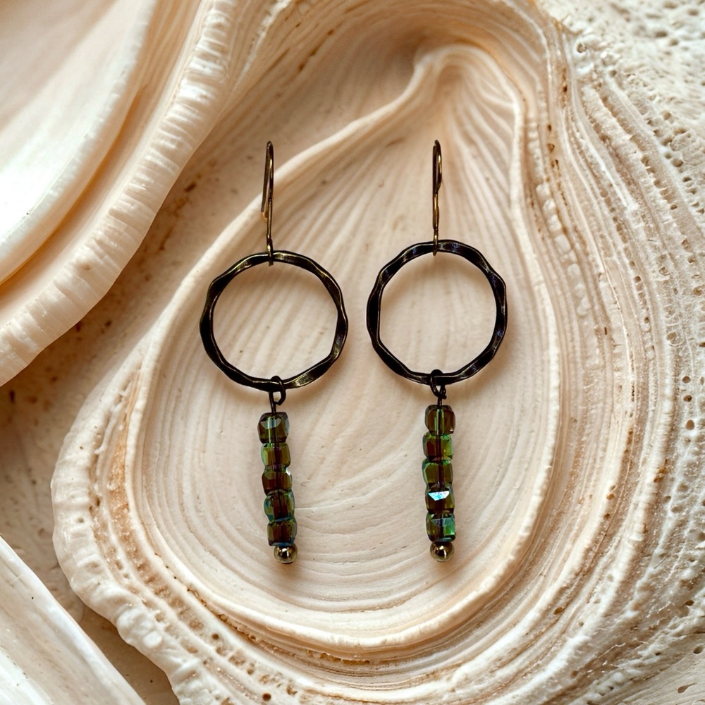 Stylish bronze and green sparkling gem Dangle Earrings